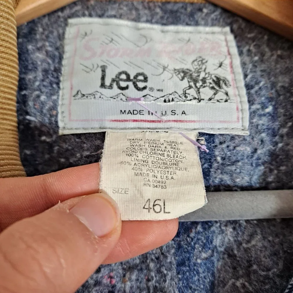 Vintage Storm Rider Lee Jean Jacket Men 46 Long Union Made Blanket Lined Denim - Picture 3 of 15